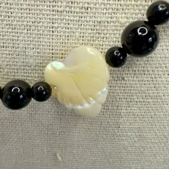 Vintage Mother of Pearl & Black Beaded Necklace 18” 925 Silver - Picture 2 of 4